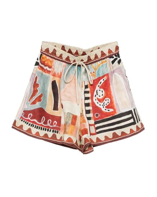 ALÉMAIS Red Michelle Abstract-Print Shorts