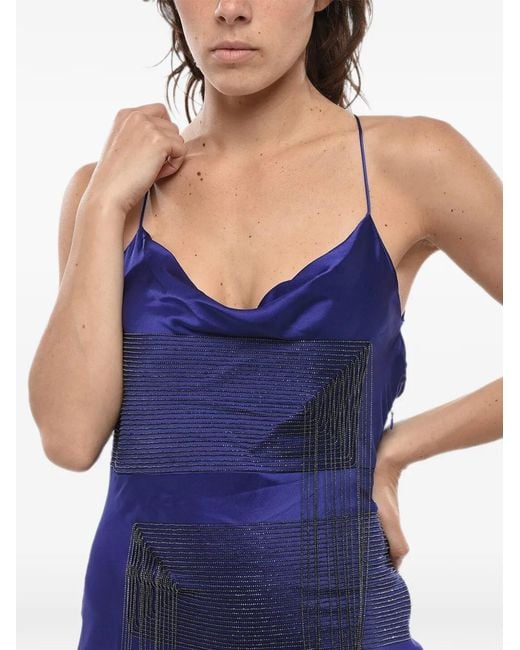 Stella McCartney Blue Chain-Embellished Satin Slip Dress