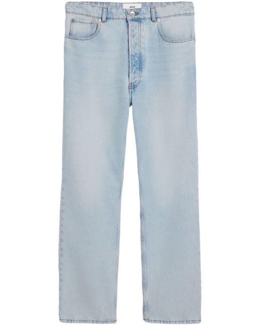 AMI Blue Halbhohe Straight-Leg-Jeans