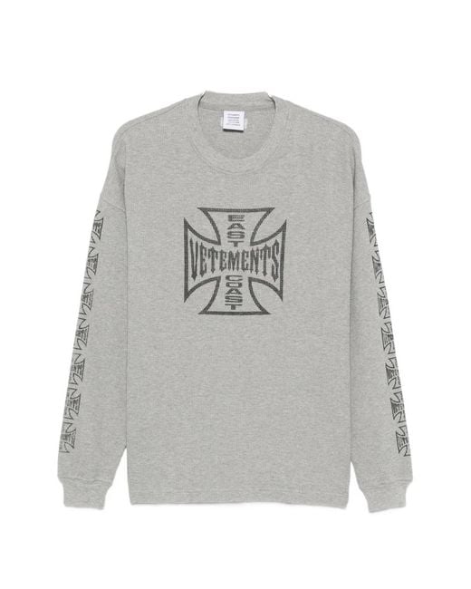 Vetements Gray Logo-Print Waffle-Knit T-Shirt for men