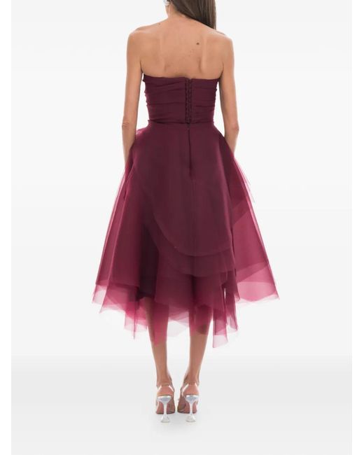 Ana Radu Purple Floral-Appliqué Strapless Dress