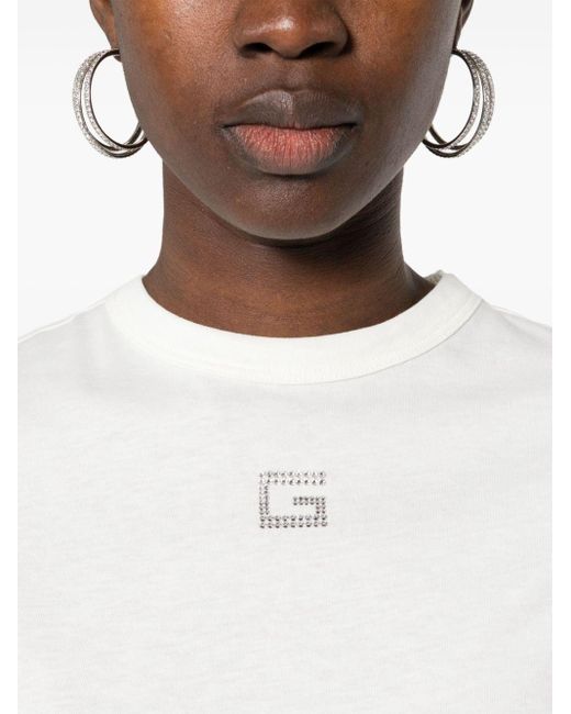 Gucci White Crystal-Embellished Logo Cotton T-Shirt