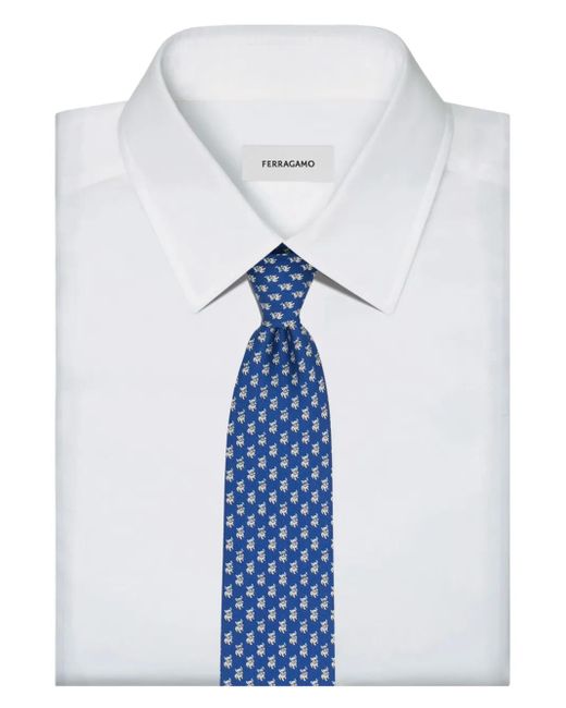 Ferragamo Blue Bulldog Silk Tie for men