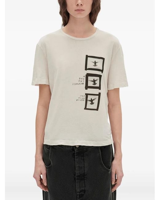 Ann Demeulemeester White Fanie Printed Jersey T-Shirt