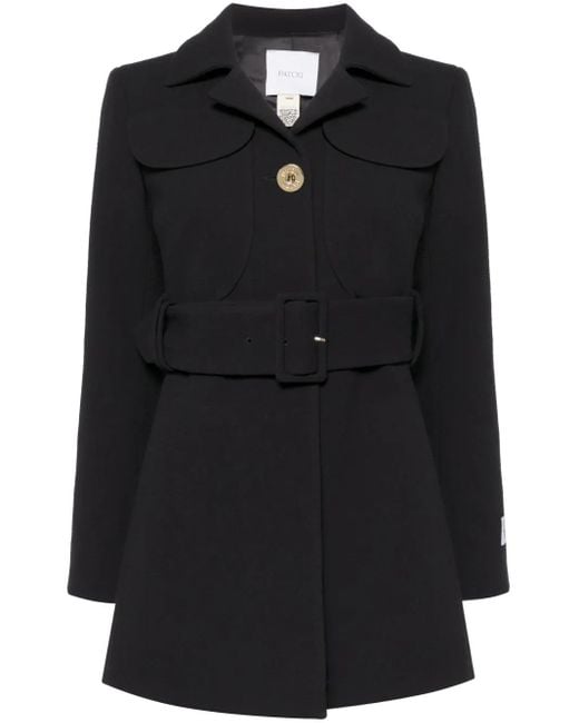 Patou Black Belted Virgin-Wool Coat