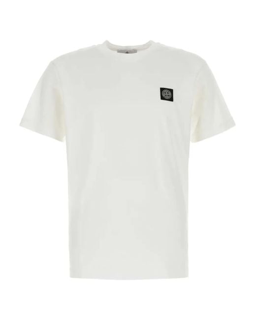 Stone Island White Logo-Patch Cotton T-Shirt for men