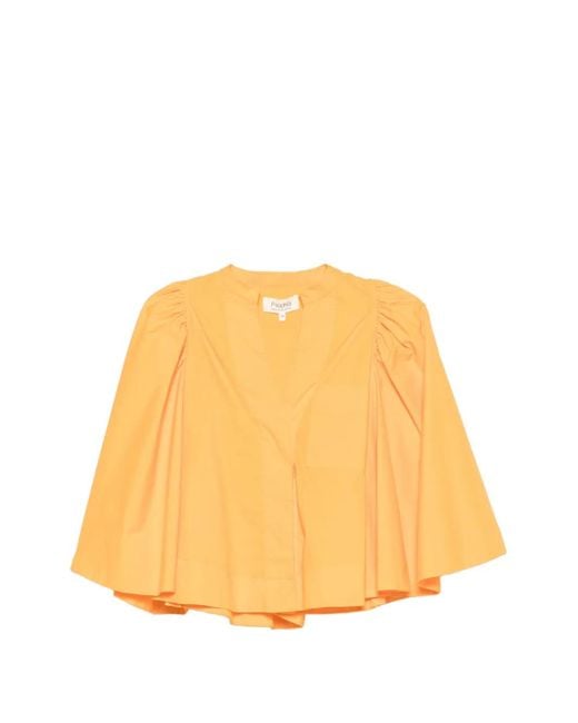 Psophia Orange Cape-Sleeve V-Neck Cotton Blouse