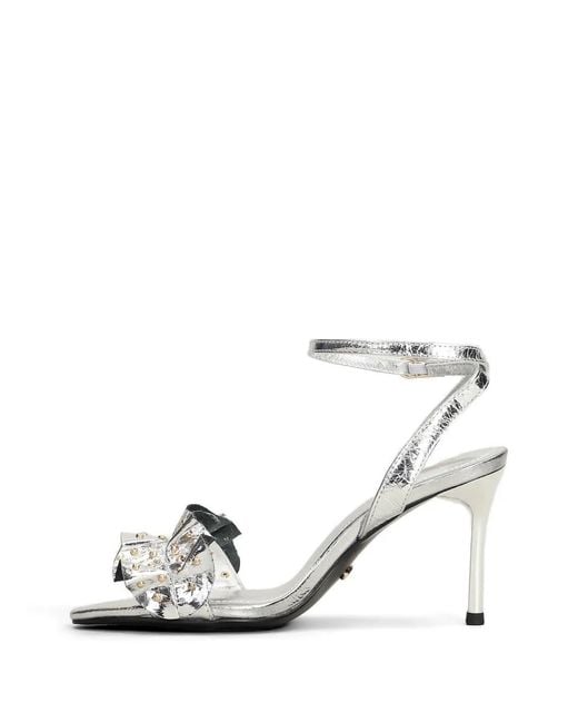 GOLD&ROUGE White Layna Ruffled Studded Sandals