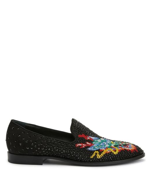 Giuseppe Zanotti Black Dragon Crystal Rhinestone-Embellished Loafers for men