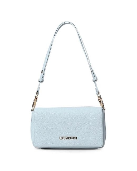 Love Moschino Blue Logo-Plaque Grained Shoulder Bag