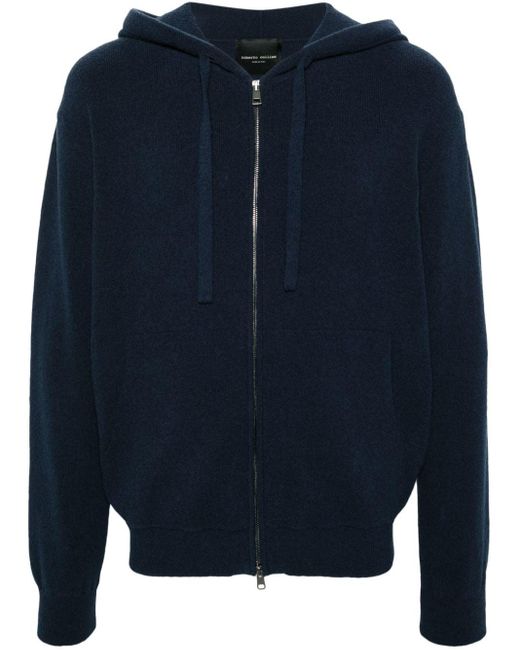 Roberto Collina Blue Terry-cloth Zipped Hoodie for men
