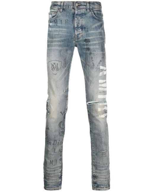 Amiri Blue Slim-Fit Illustration Print Jeans for men