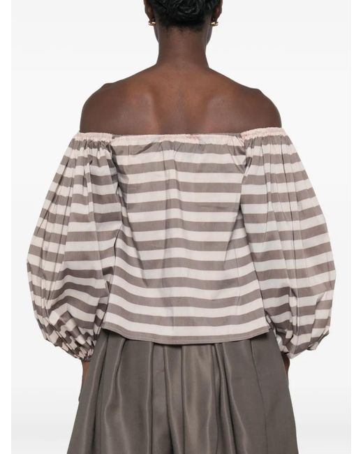 Camilla Gray Striped Off-Shoulder Top