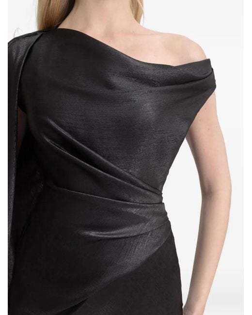 Gemy Maalouf Black Asymmetrical-Sleeve Draped Maxi Dress
