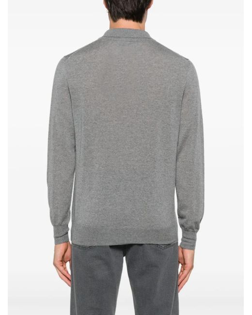 Canali Gray Long-Sleeve Polo Shirt for men