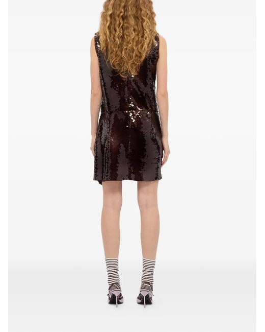 MSGM Brown Sequin Asymmetrical Mini Dress