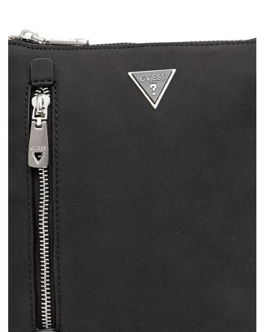 Guess Black Logo-Plaque Zip-Pocket Messenger Bag for men