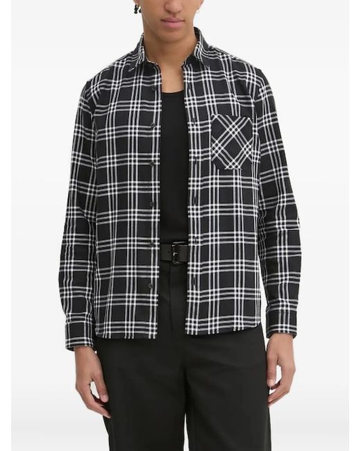 HUGO Gray Checked Chest-Pocket Shirt for men