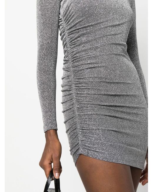 Amen Gray Metallic Ruched Mini Dress