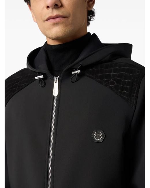 Philipp Plein Black Crocodile-Effect Panelled Jacket for men