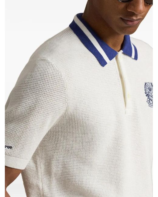 Polo Ralph Lauren White Wimbledon Striped Embroidered Cotton Polo Shirt for men