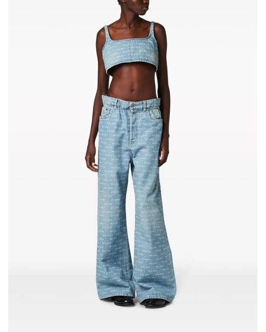 Miu Miu Blue Logo-Print Denim Crop Top