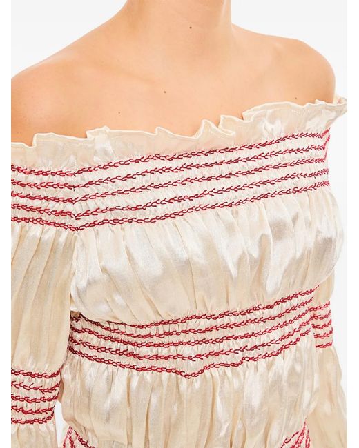 Tigra Tigra Natural Ruffled Smocked Top