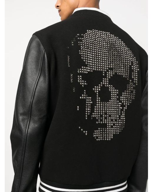 Philipp Plein Black Studded-Skull Bomber Jacket for men