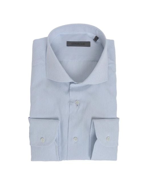 Corneliani Blue Striped French-Collar Shirt for men