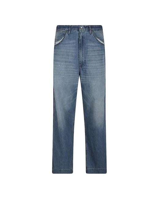 Maison Margiela Blue Distressed Wide-Leg Jeans