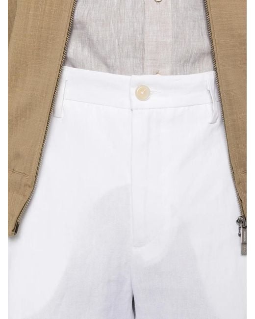 120% Lino White Linen Tailored Shorts for men