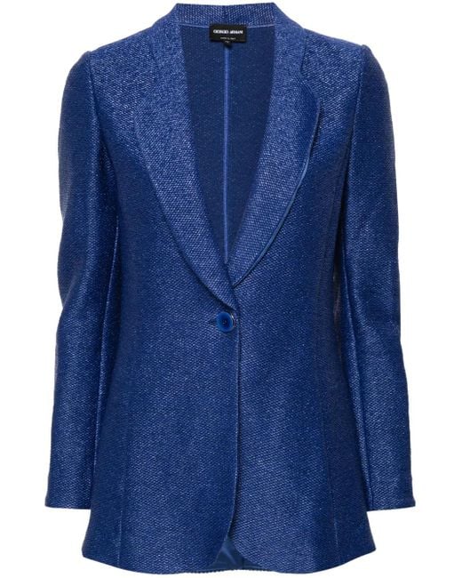 Giorgio Armani Blue Single-breasted Jacket In A Raffia-effect Jacquard Cotton-blend Jersey
