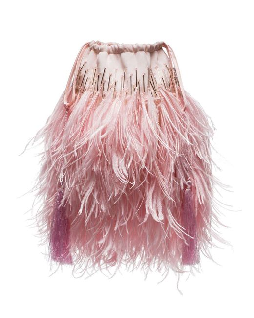 Bolso de mano con detalles de plumas de avestruz The Attico de color Pink