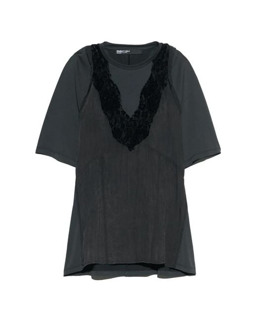 Bimba Y Lola Black Washed Lace Chest T-Shirt