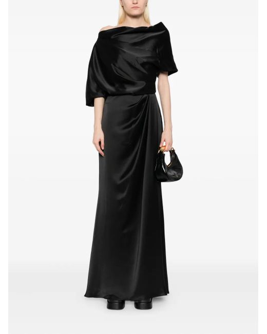 Amsale Black Satin Off-Shoulder Gown