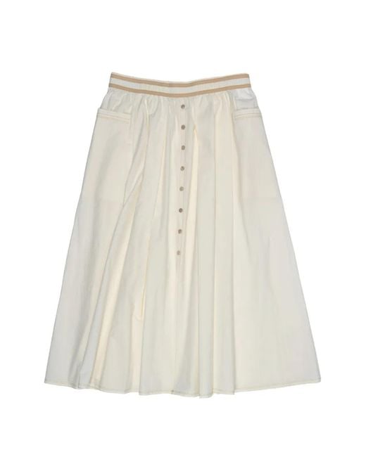 Bimba Y Lola White Buttoned Cotton Midi Skirt
