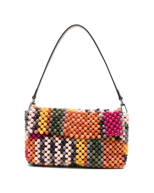 Staud White Timmy Beaded Shoulder Bag