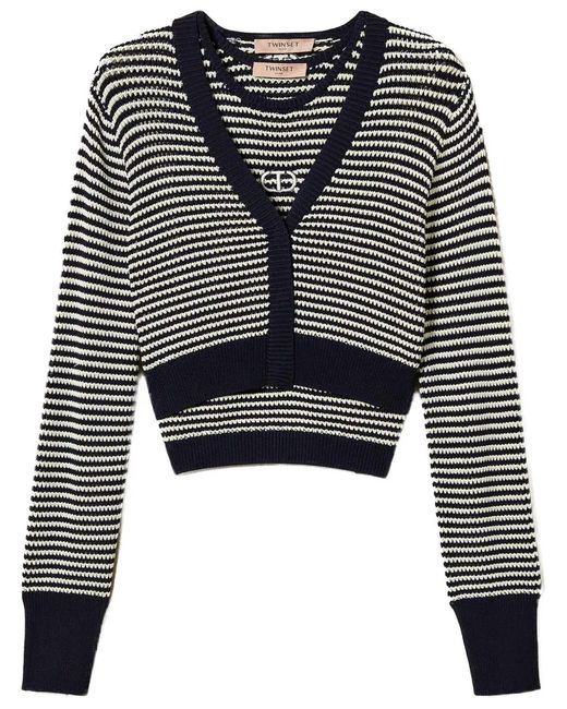 Twinset Black Striped Oval T Cardigan
