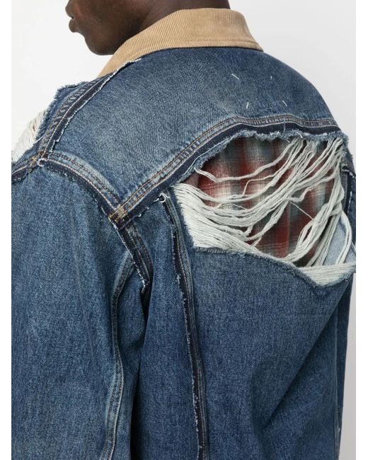 Maison Margiela Blue X Pendleton Distressed Denim Jacket for men