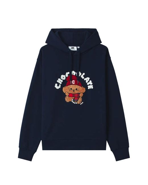 Chocoolate Blue Dog-Patch Drawstring Hoodie