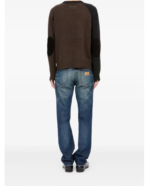 MM6 by Maison Margiela Black Contrasting Sleeve Sweater With Distressed Hem for men