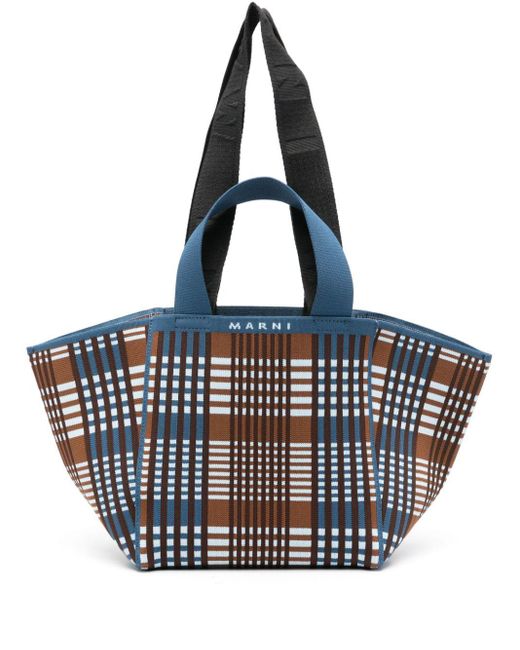 Marni Blue Plaid-pattern Tote Bag