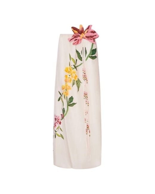 Farm Rio White Floral-Print Asymmetric Dress