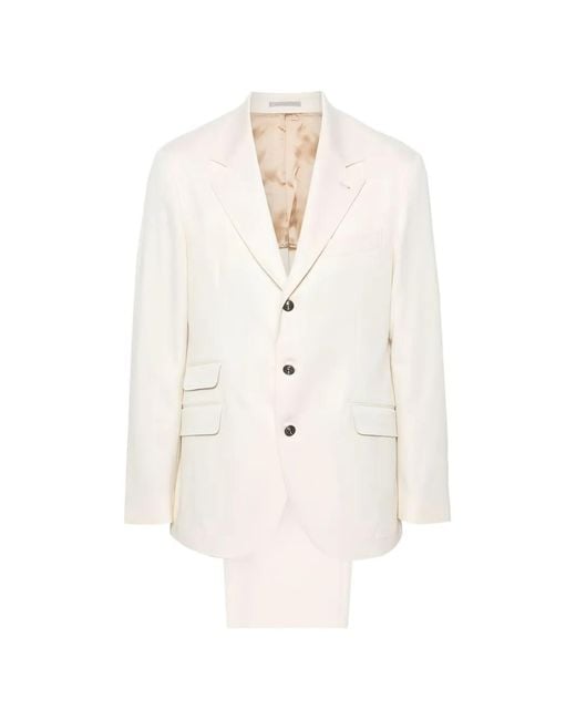 Brunello Cucinelli White Notch-Lapel Tailored Suit for men