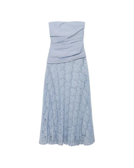 Jonathan Simkhai Blue Annalise Lace-Panelled Strapless Maxi Dress