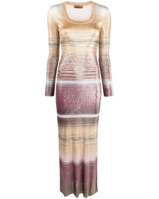 Missoni Pink Striped Long-sleeve Maxi Dress