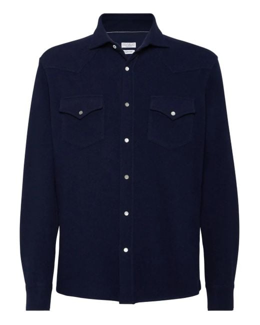 メンズ Brunello Cucinelli スナップボタン シャツ Blue