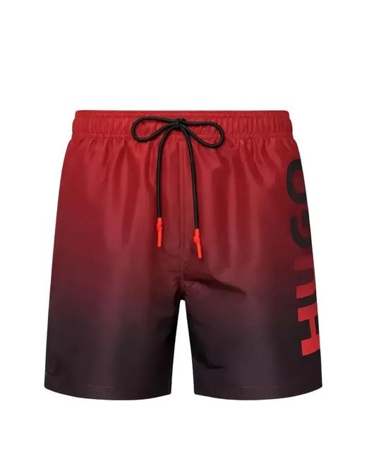 HUGO Red Gradient Logo-Print Swim Shorts for men