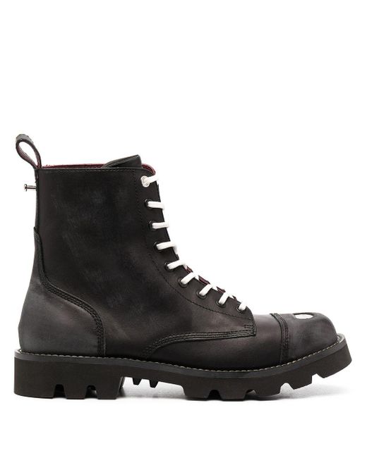 Diesel レザー ロゴプレート コンバットブーツ カラー ブラック メンズ Lyst