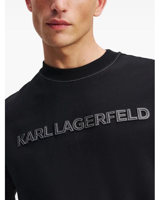 Karl Lagerfeld Black Contrast-Stitching T-Shirt for men